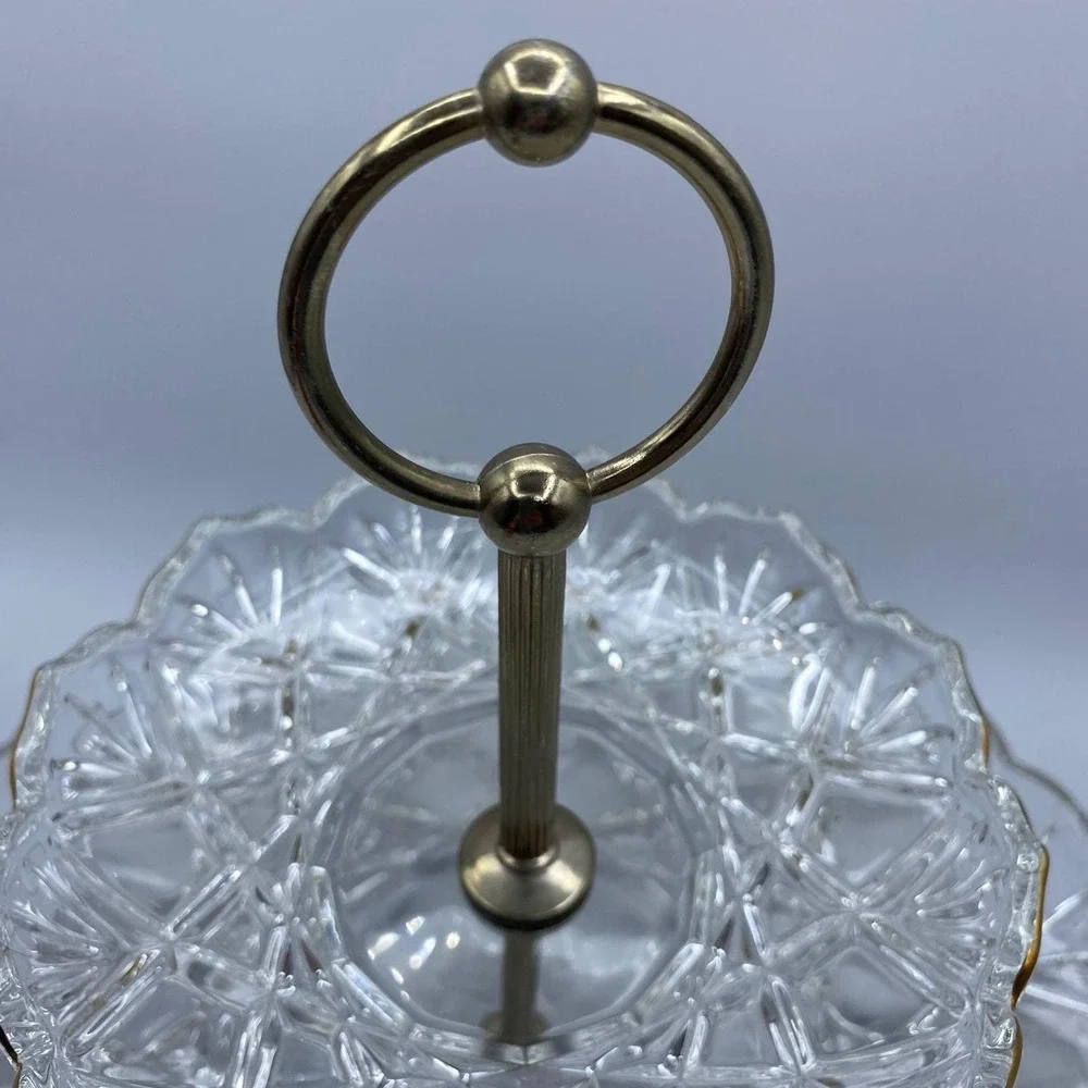 Vintage Mikasa Crystal Hampshire 2 Tier Gold Rim Glass Serving Stand Tray 12in